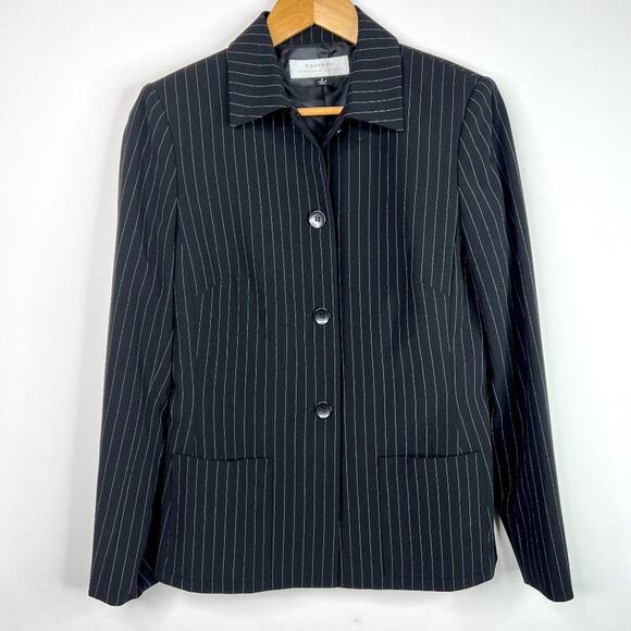 Tahari Arthur S. Levine Black Pinstripe Button Front Blazer 6 - Picture 2 of 15